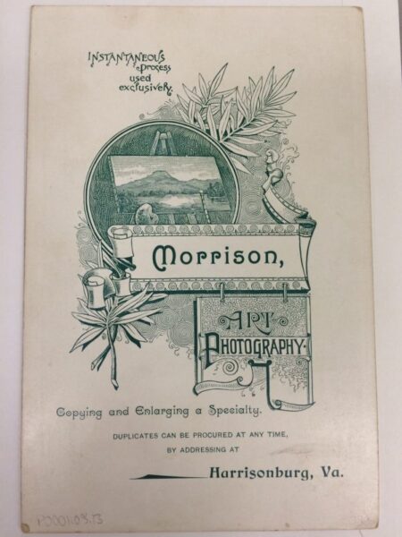 Back of photo showing ornate advertisement for Morrison Art Photography.