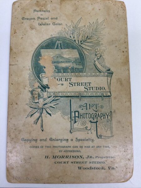Back of photo showing ornate advertisement for Morrison Art Photography.