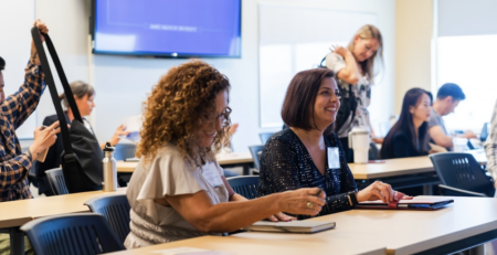 jmu faculty members attending a workshop taught by jmu libraries in a classroom in rose library