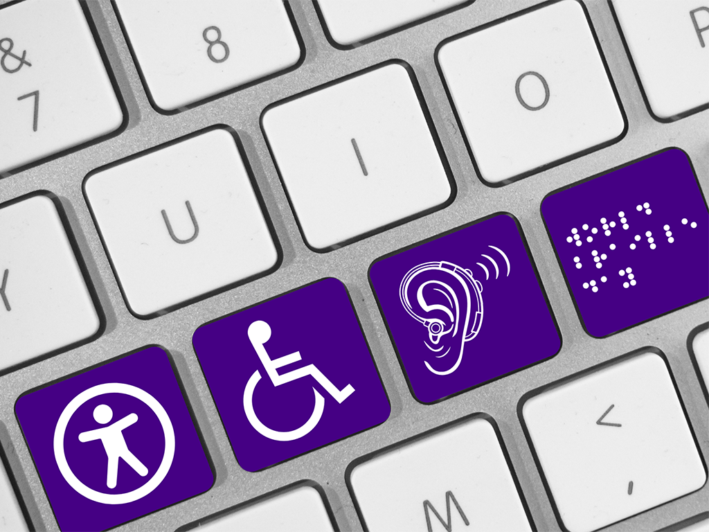 image of a computer keyboard with accessibility-related icons on some of the keys