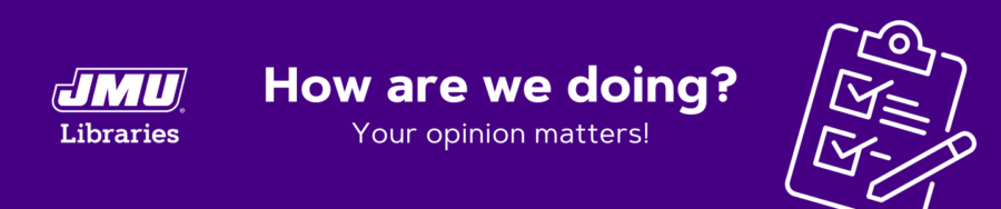 purple banner with text that says "How are we doing? Your opinion matters!"