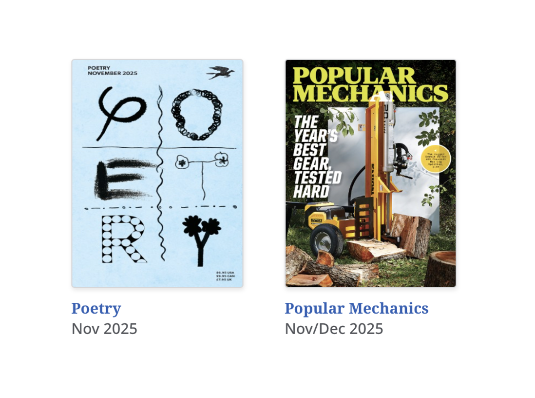 screenshot of flipster showing 2 magazine covers