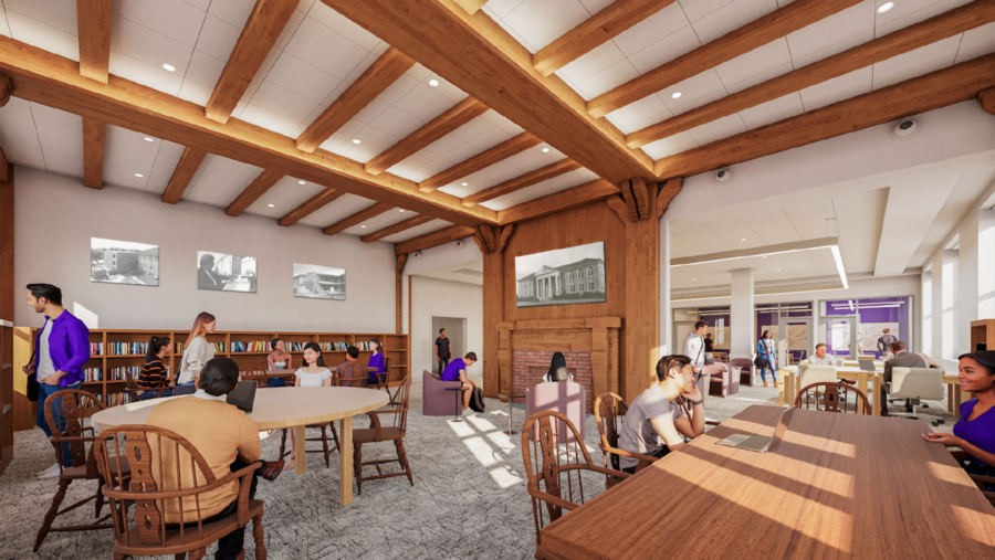 artist's rendering of an open study space in the historic part of Carrier Library