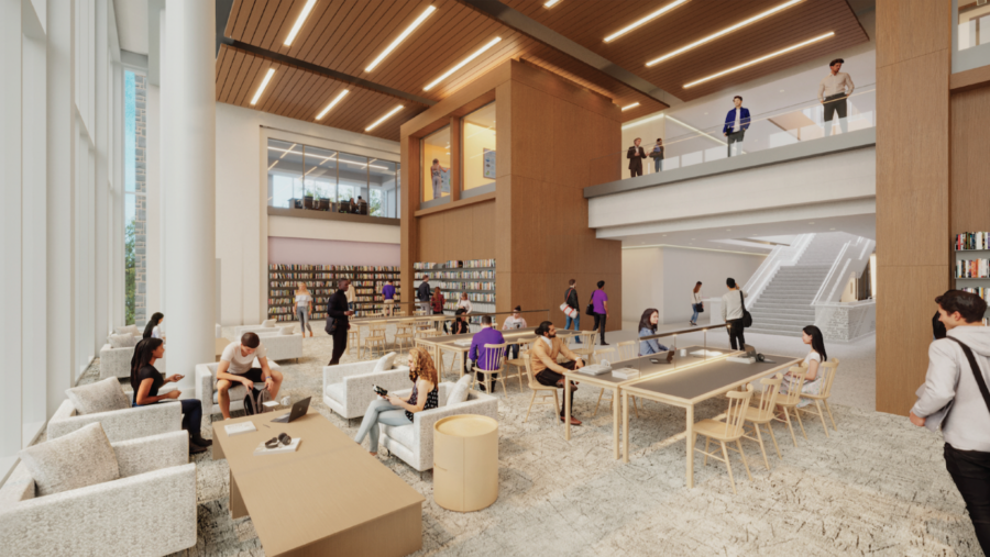 Artist's rendering of an open study space in the Stan and Rosemary Jones Wing, the expansion to Carrier Library.