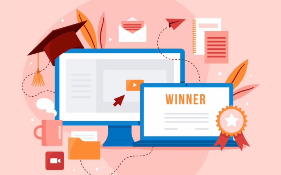 a cartoony image showing computers and a "winner" label with an award implied