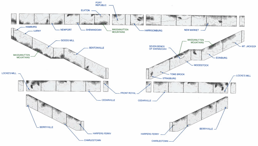 a black and white drawing of the staircase with selected place names identified