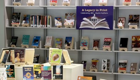 photo of the alumni author book display in carrier library