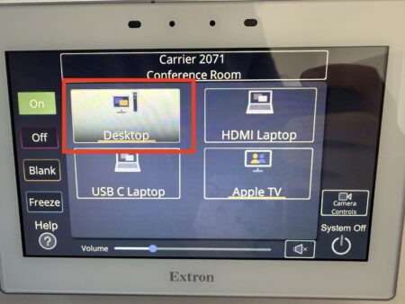Extron screenshot highlighting the Desktop option.