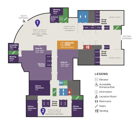 Floorplan map of Carrier Library first floor.