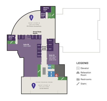 Floorplan map of Carrier Library third floor.